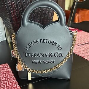 Rare Tiffany & Co. Black Heart Mini Tote with Gold Chain